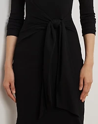 Tie-Front Cotton-Blend Crewneck Dress