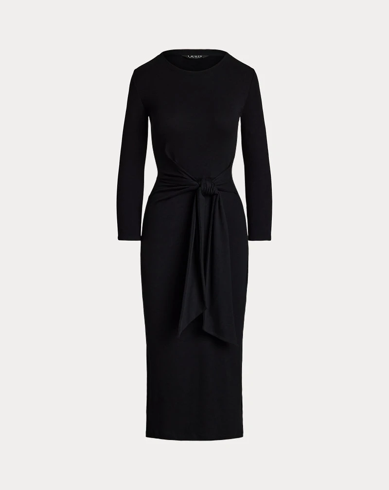 Tie-Front Cotton-Blend Crewneck Dress