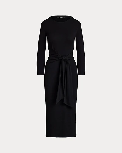 Tie-Front Cotton-Blend Crewneck Dress