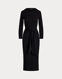 Tie-Front Cotton-Blend Crewneck Dress