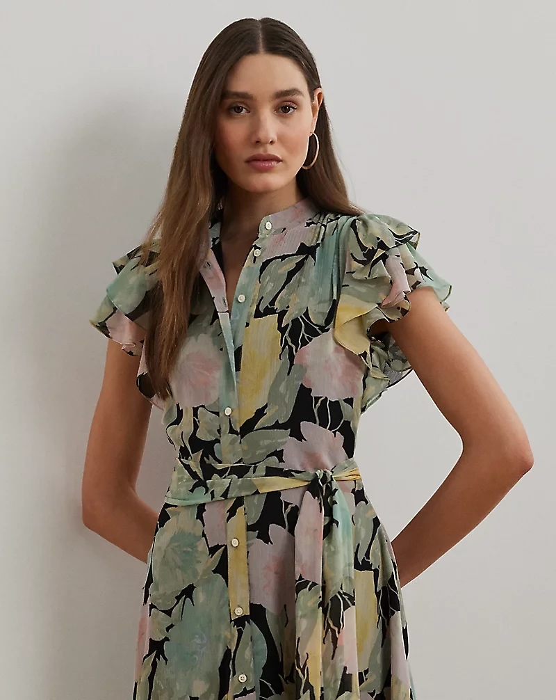 Floral Belted Georgette Shirtdress