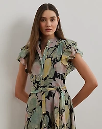 Floral Belted Georgette Shirtdress