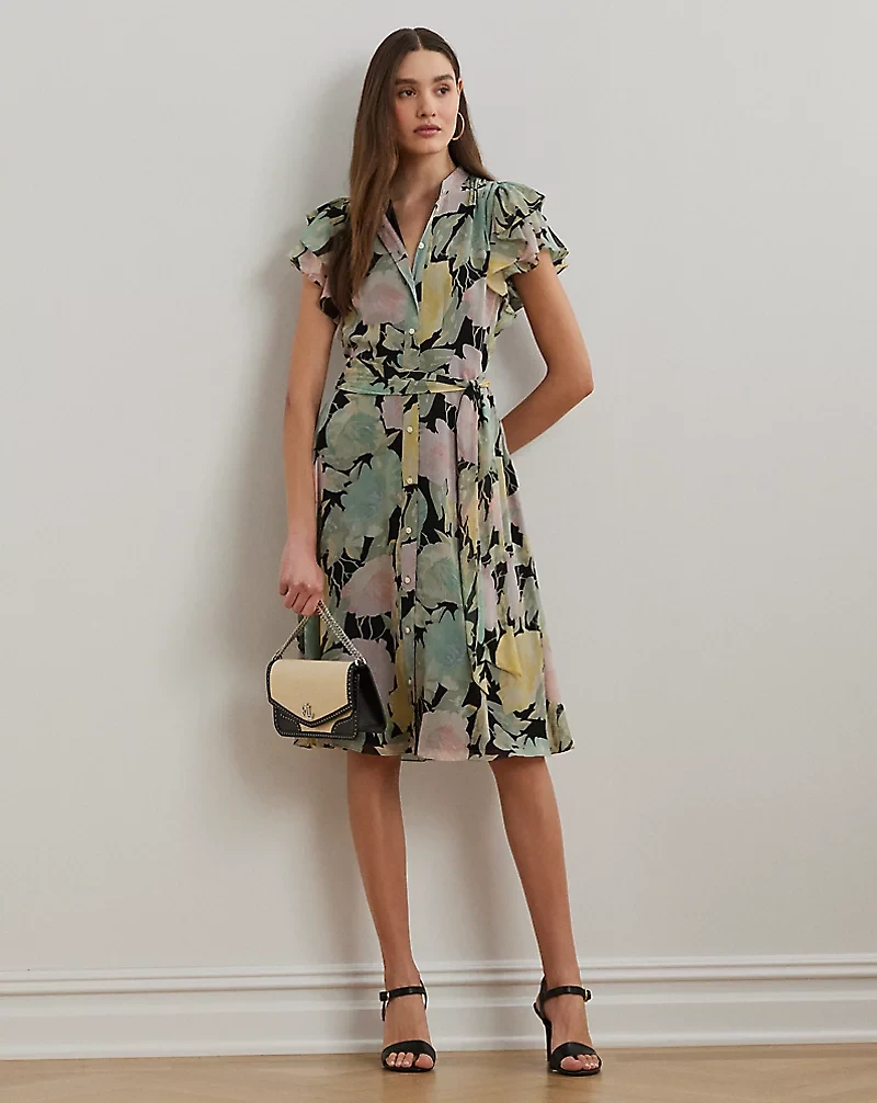 Floral Belted Georgette Shirtdress