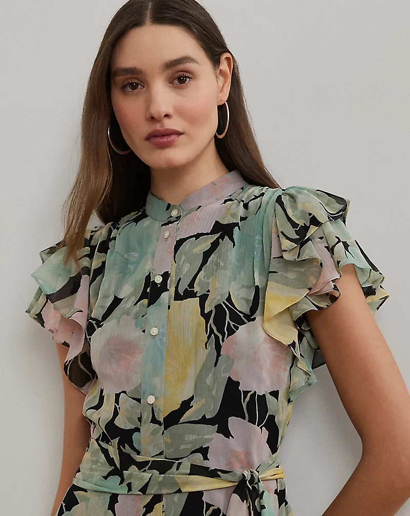 Floral Belted Georgette Shirtdress