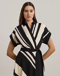 Striped Belted Crepe Dress