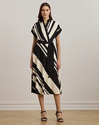 Striped Belted Crepe Dress