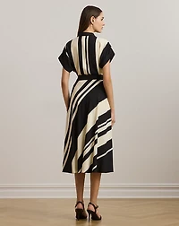Striped Belted Crepe Dress
