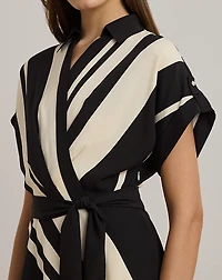 Striped Belted Crepe Dress