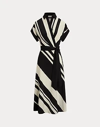 Striped Belted Crepe Dress