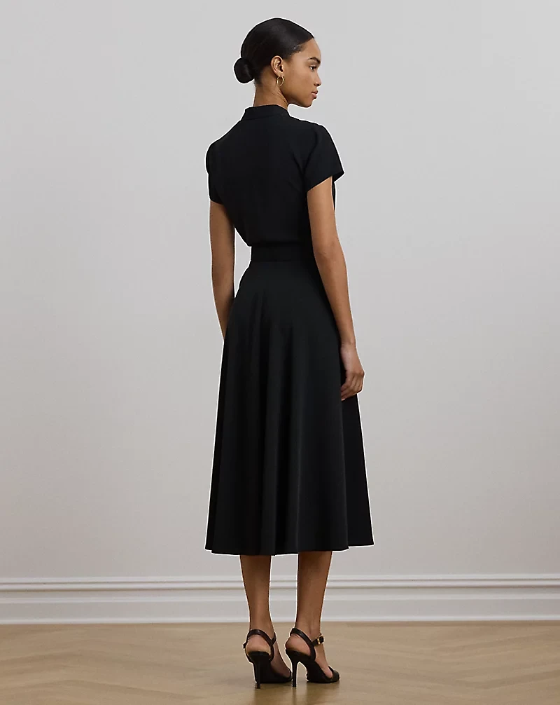 Raffia-Buckle Belted Georgette Dress