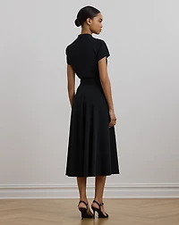 Raffia-Buckle Belted Georgette Dress