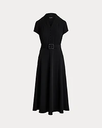 Raffia-Buckle Belted Georgette Dress