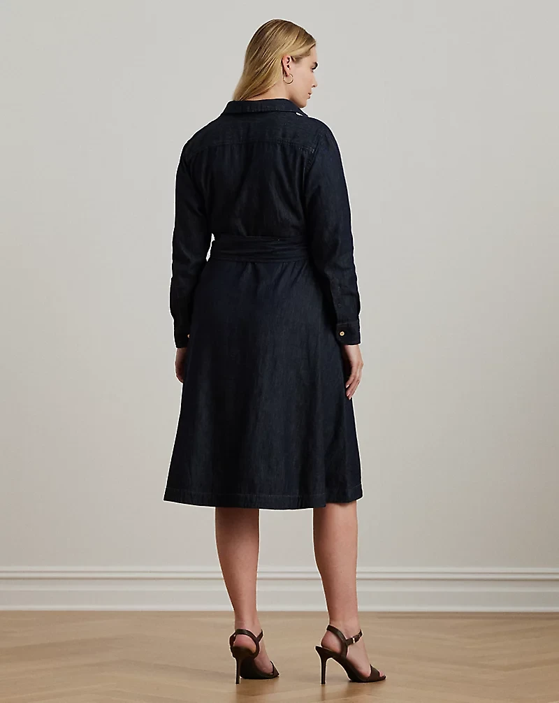 Denim Long-Sleeve Midi Dress