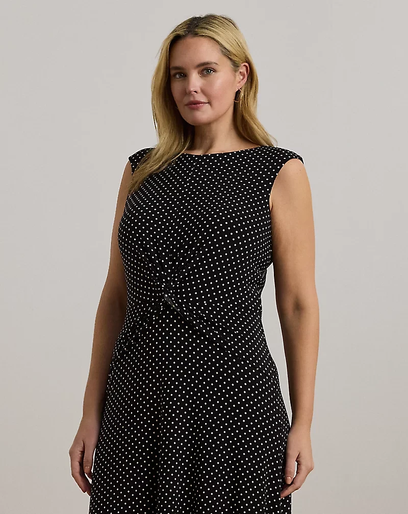 Polka-Dot Twist-Front Jersey Dress