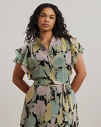 Floral Belted Georgette Shirtdress