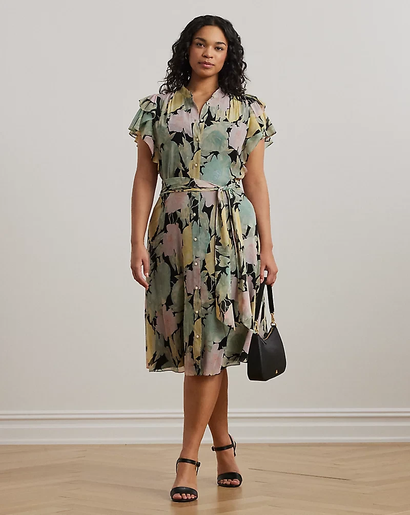 Floral Belted Georgette Shirtdress