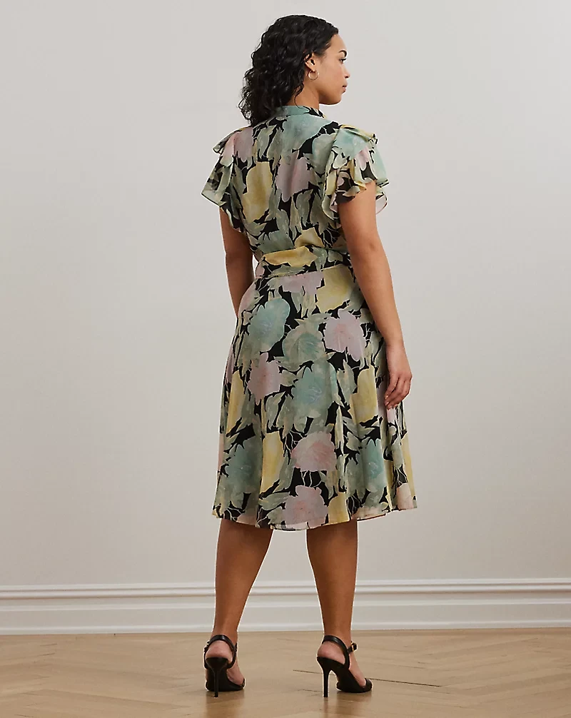 Floral Belted Georgette Shirtdress