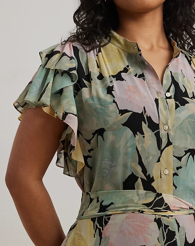 Floral Belted Georgette Shirtdress