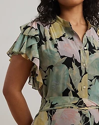 Floral Belted Georgette Shirtdress