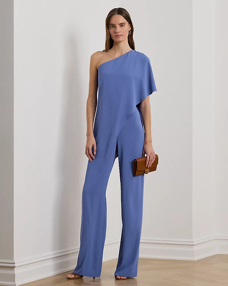 Cape Georgette One-Shoulder Jumpsuit
