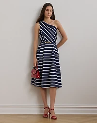 Striped Belted Taffeta Cocktail Dress