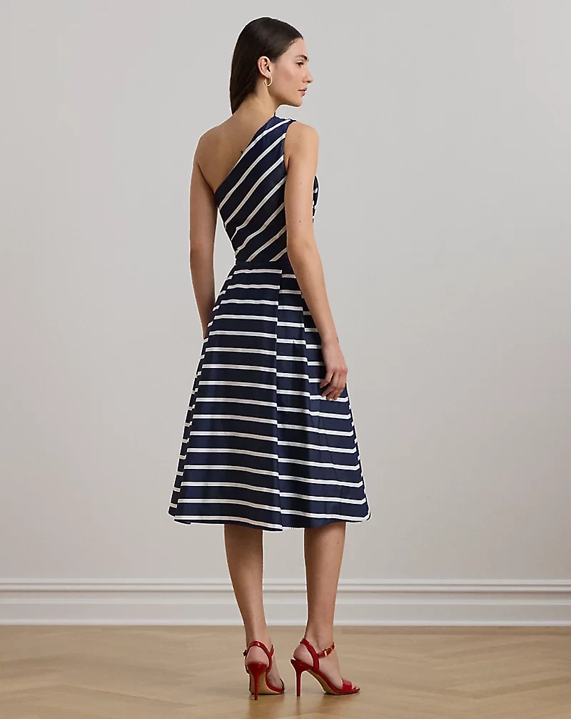 Striped Belted Taffeta Cocktail Dress