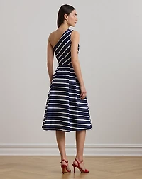 Striped Belted Taffeta Cocktail Dress