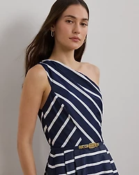 Striped Belted Taffeta Cocktail Dress