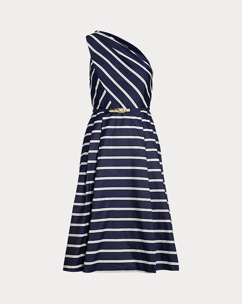 Striped Belted Taffeta Cocktail Dress