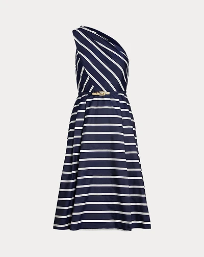 Striped Belted Taffeta Cocktail Dress