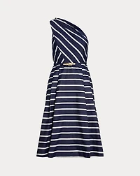 Striped Belted Taffeta Cocktail Dress