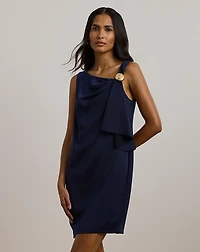 Ruffle-Trim Satin Shift Cocktail Dress