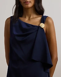 Ruffle-Trim Satin Shift Cocktail Dress
