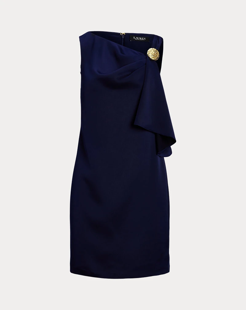 Ruffle-Trim Satin Shift Cocktail Dress