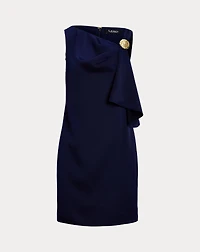 Ruffle-Trim Satin Shift Cocktail Dress