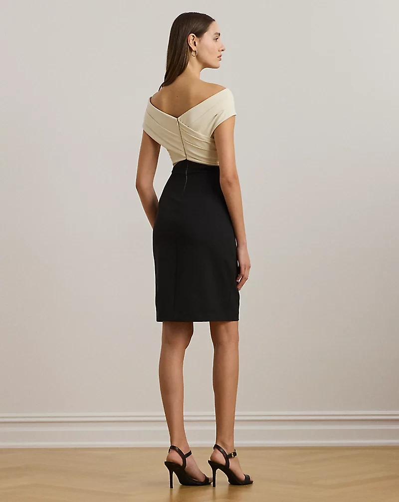 Two-Tone Off-the-Shoulder Cocktail Dress