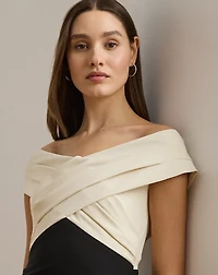 Two-Tone Off-the-Shoulder Cocktail Dress