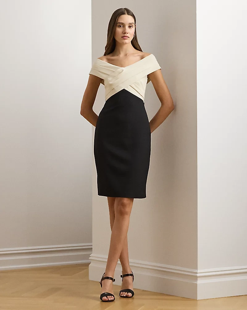 Two-Tone Off-the-Shoulder Cocktail Dress