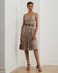 Floral Metallic Chiffon Cocktail Dress