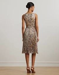 Floral Metallic Chiffon Cocktail Dress