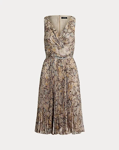 Floral Metallic Chiffon Cocktail Dress