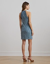 Beaded Mesh Halter Cocktail Dress
