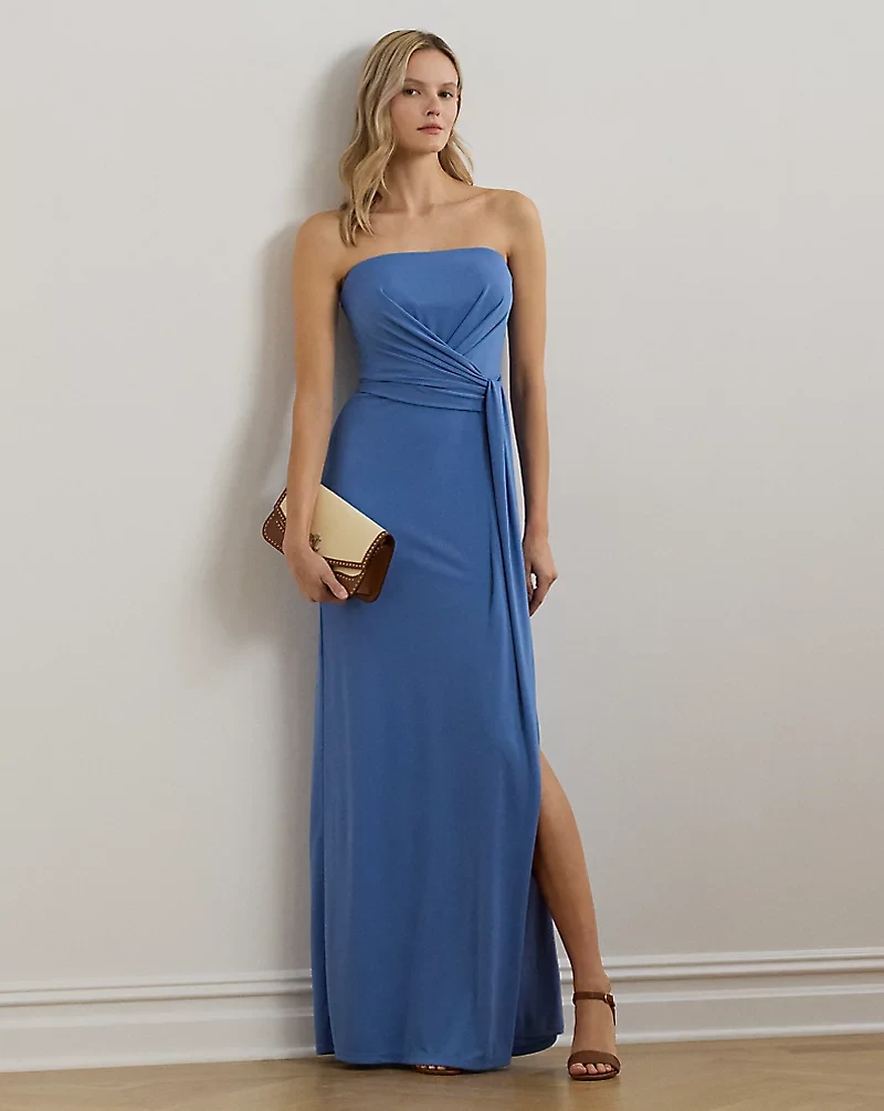 Pleated Jersey Strapless Gown