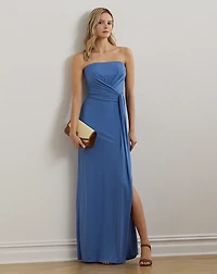Pleated Jersey Strapless Gown