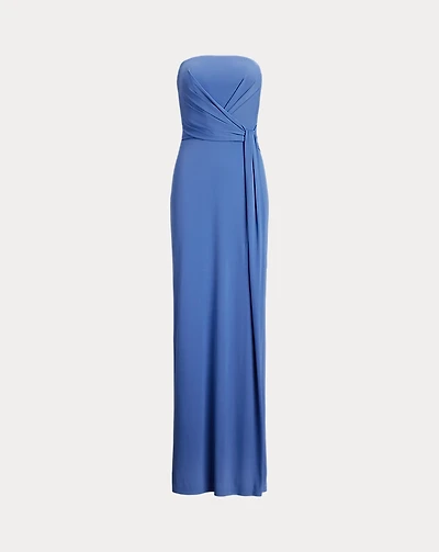 Pleated Jersey Strapless Gown