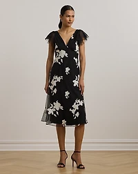 Floral-Appliqué Tulle Cocktail Dress