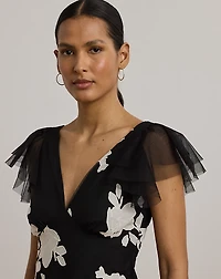 Floral-Appliqué Tulle Cocktail Dress