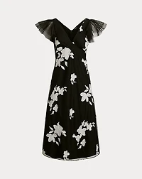 Floral-Appliqué Tulle Cocktail Dress