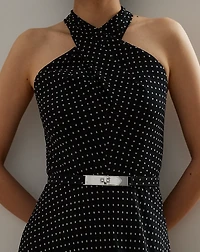 Polka-Dot Belted Georgette Halter Gown