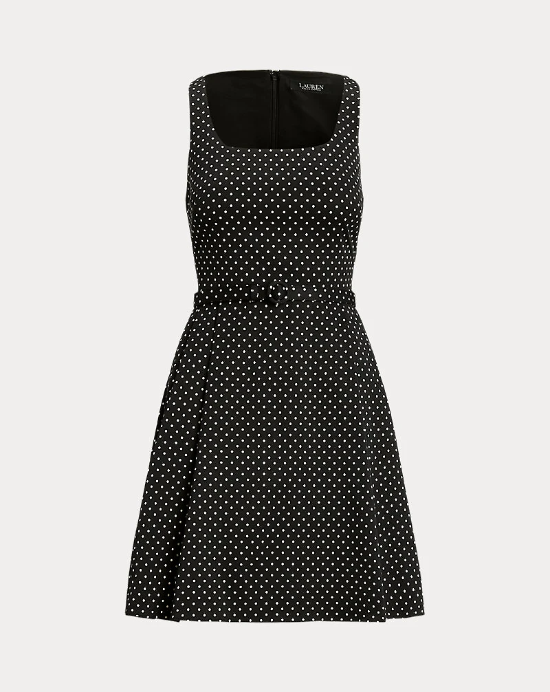 Polka-Dot Belted Faille Cocktail Dress